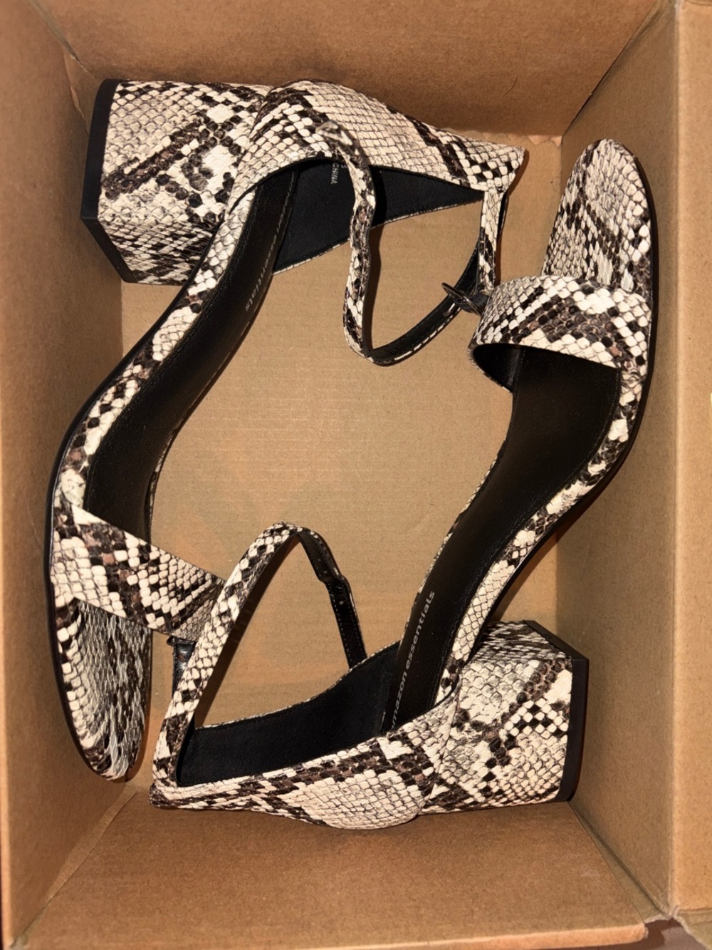 Snake Print Block Heel Sandals - Neutral